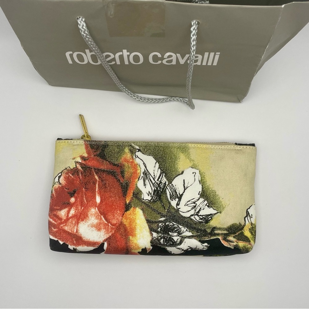 Roberto Cavalli Floral Abstract Zip Top Bag - NWT- fabric canvas art 2006- 2007
